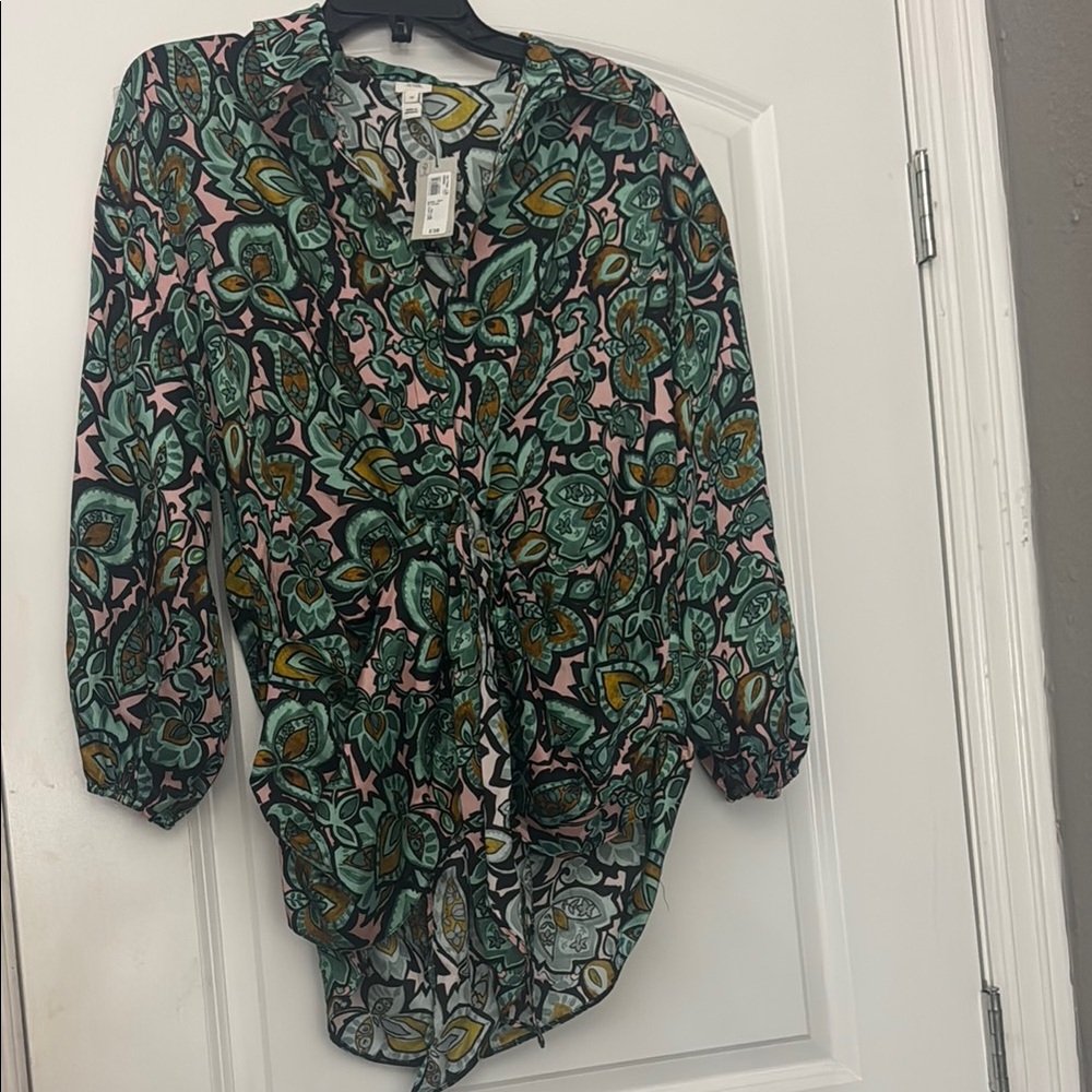 River Island Floral Green and Pink Women's Top